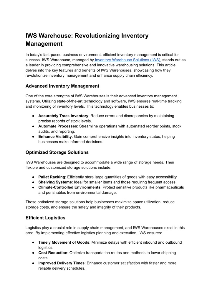 iws warehouse revolutionizing inventory management n.w