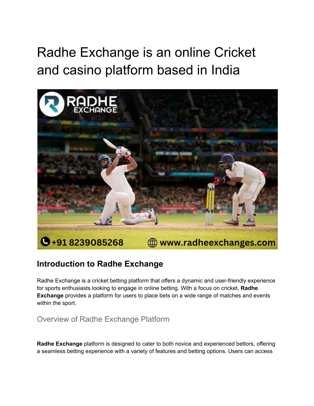 radhe exchange is an online cricket and casino l.w