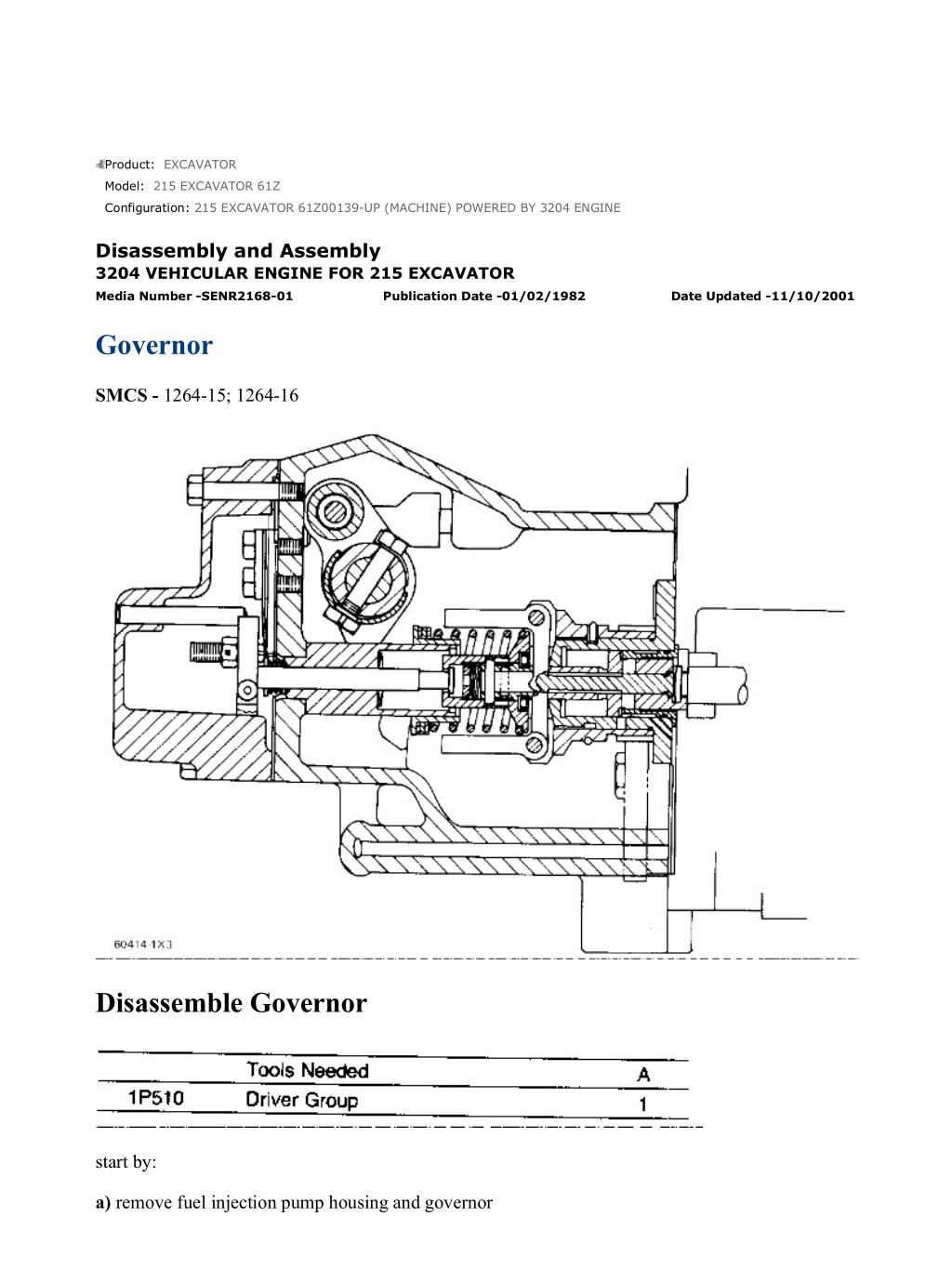 215 excavator 61z00139 up machine powered by 3204 l.w