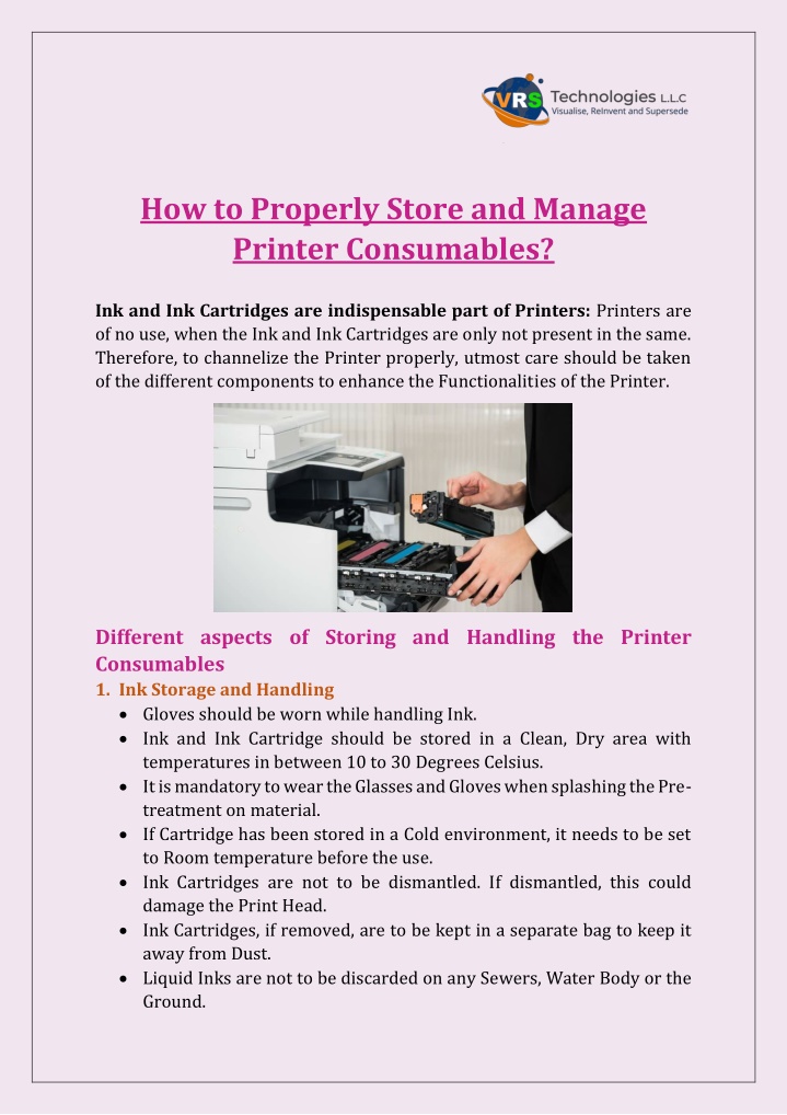 how to properly store and manage printer n.w