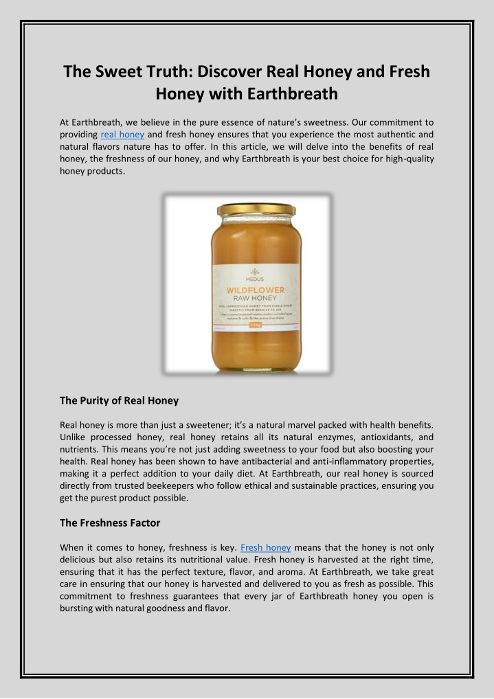 the sweet truth discover real honey and fresh n.w