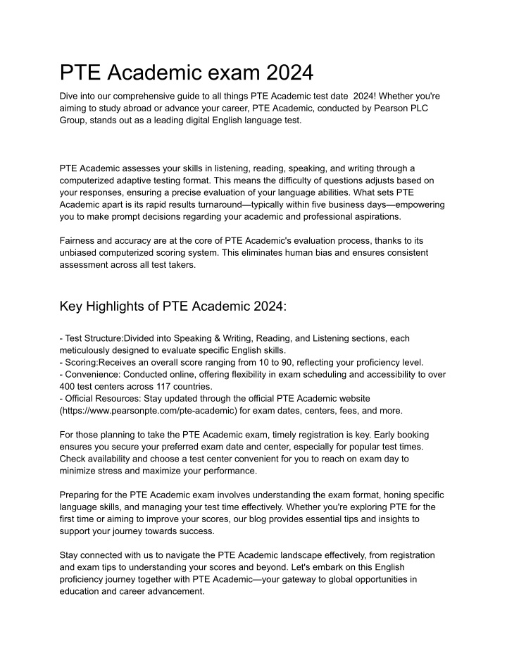 pte academic exam 2024 n.w