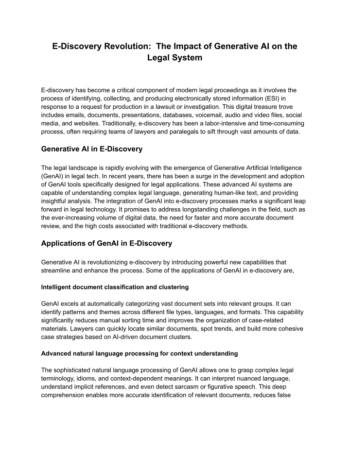 e discovery revolution the impact of generative n.w