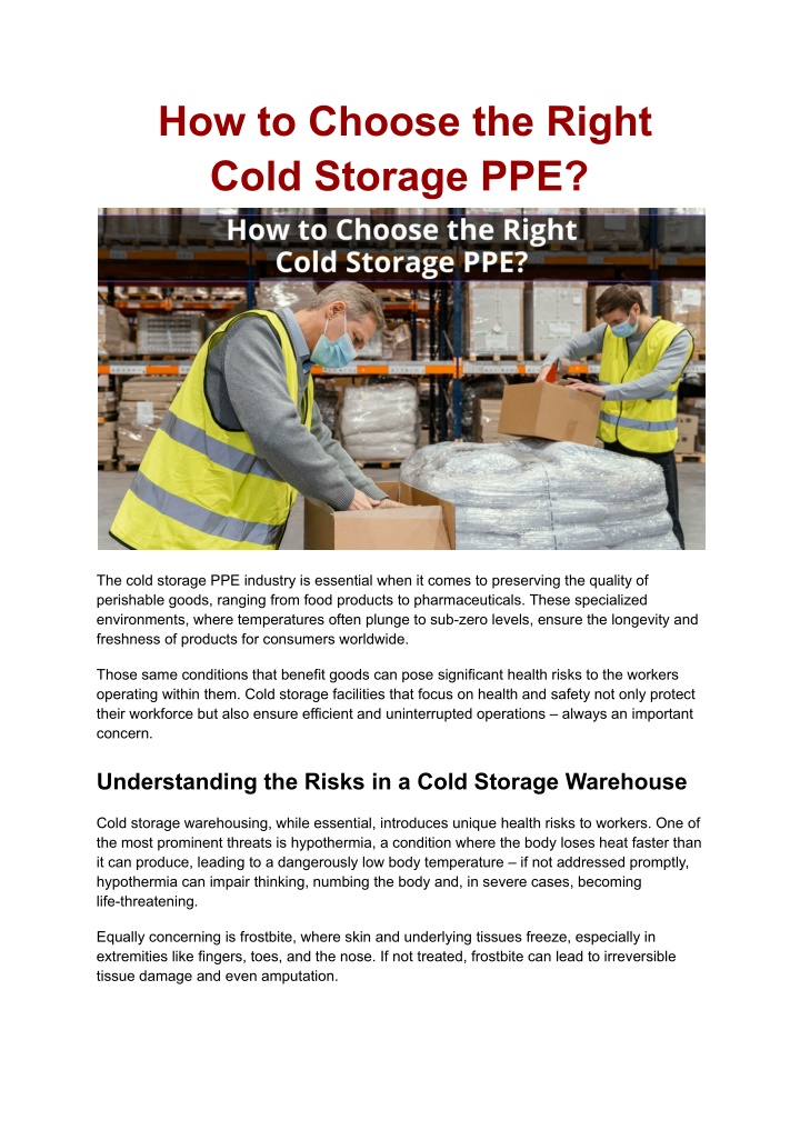 how to choose the right cold storage ppe n.w