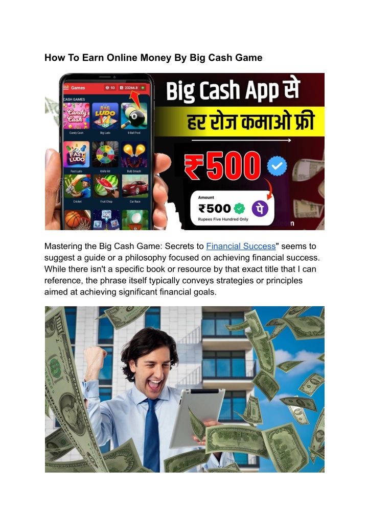 how to earn online money by big cash game n.w