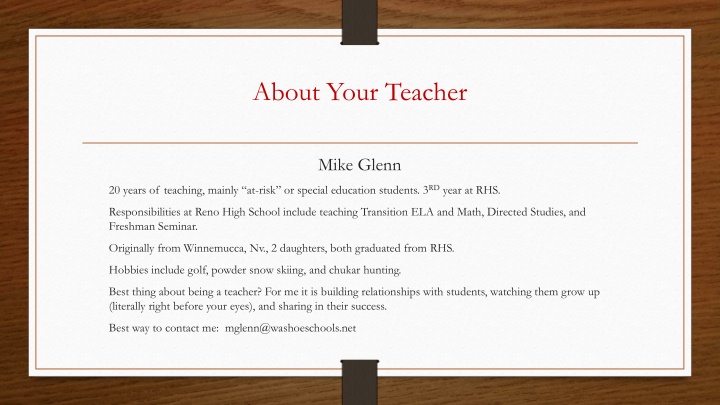 Insight into Teacher Mike Glenn: RHS Responsibilities & Courses