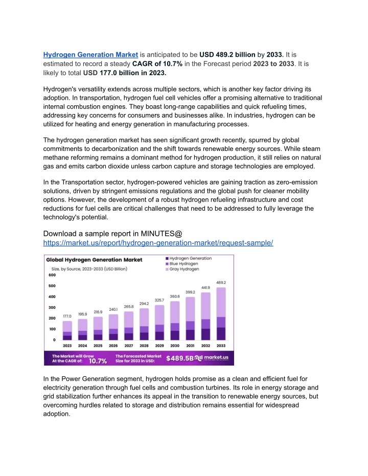 hydrogen generation market is anticipated n.w