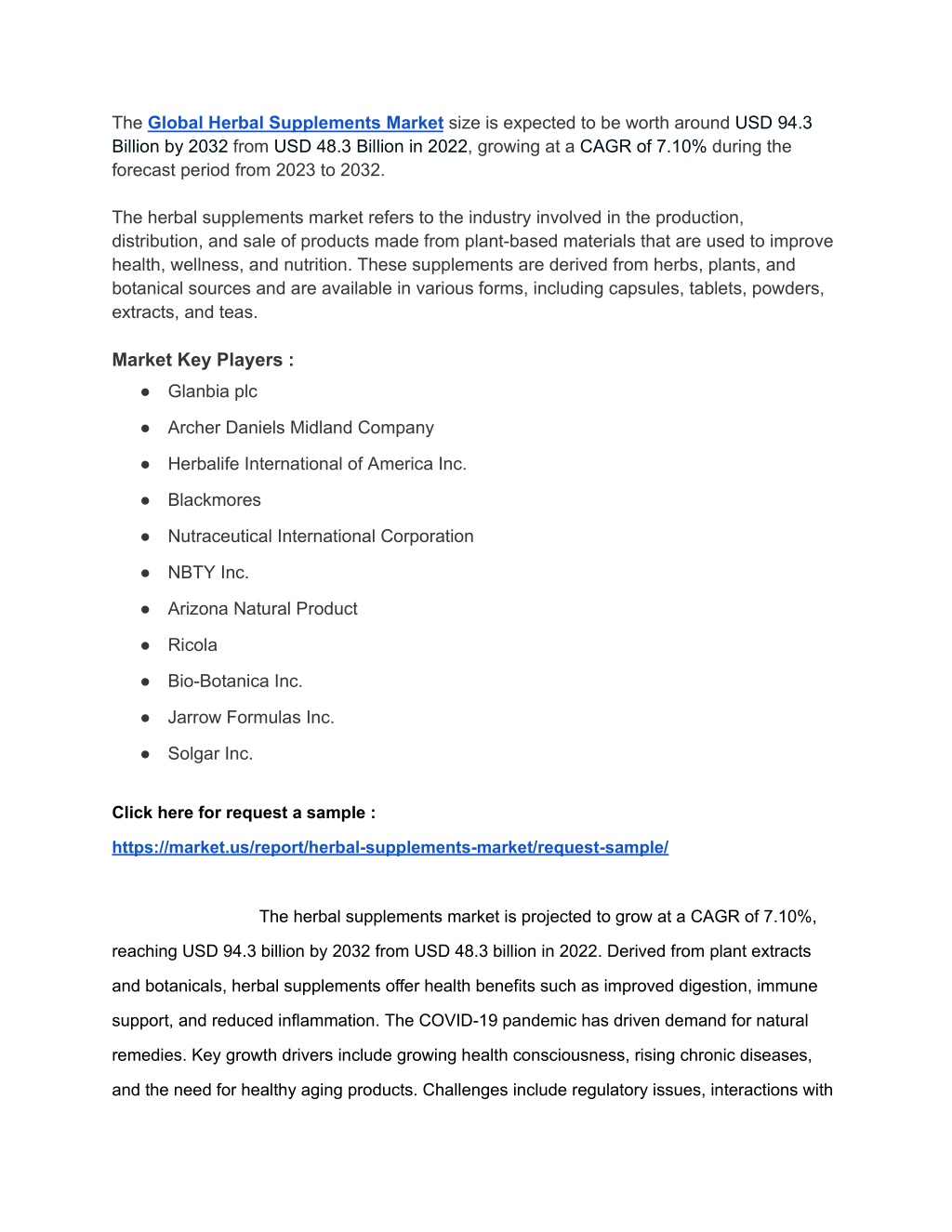 the global herbal supplements market size l.w