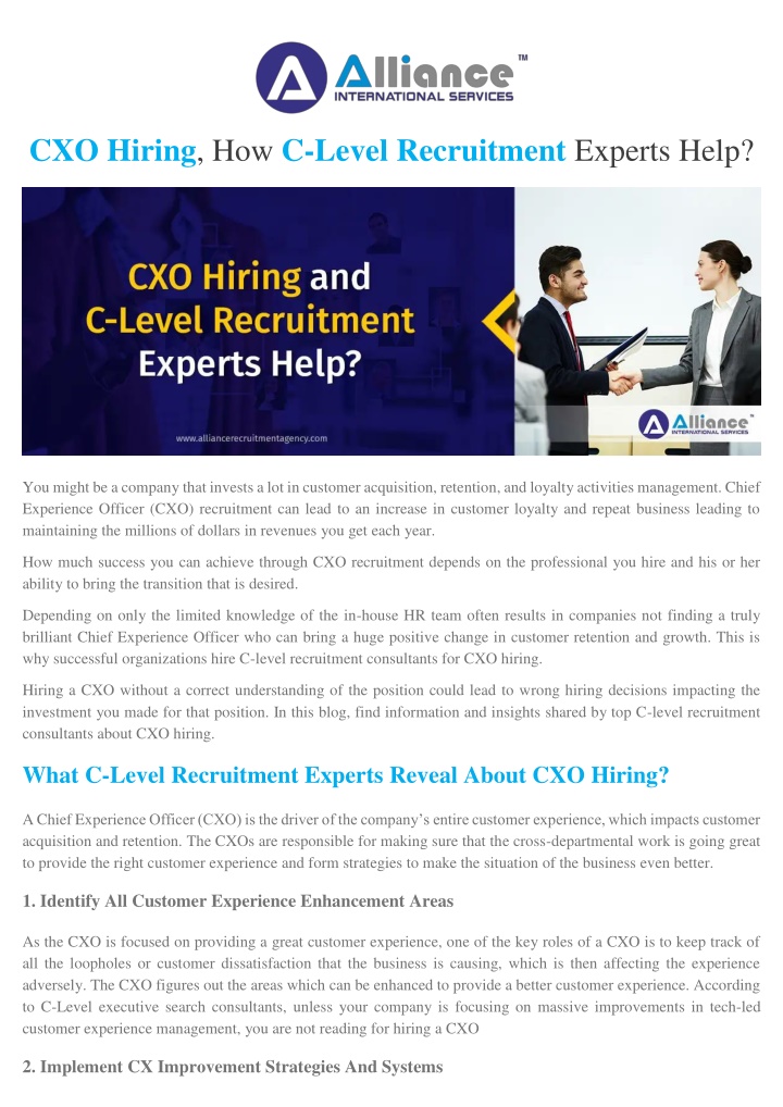 cxo hiring how c level recruitment experts help n.w