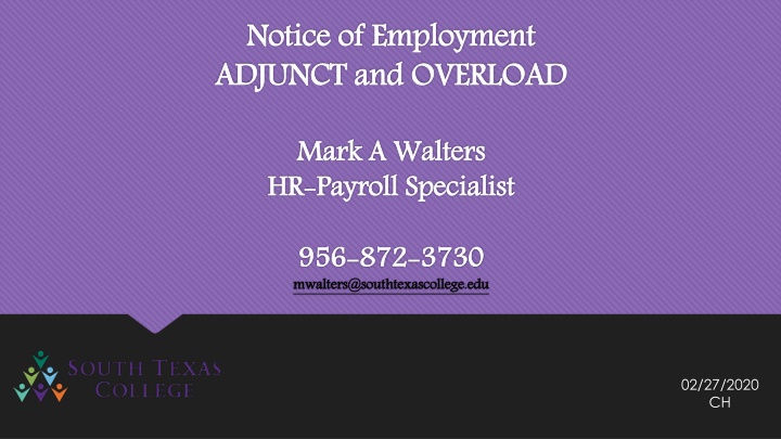 Notice of Employment Guidelines for Adjunct and Overload Faculty