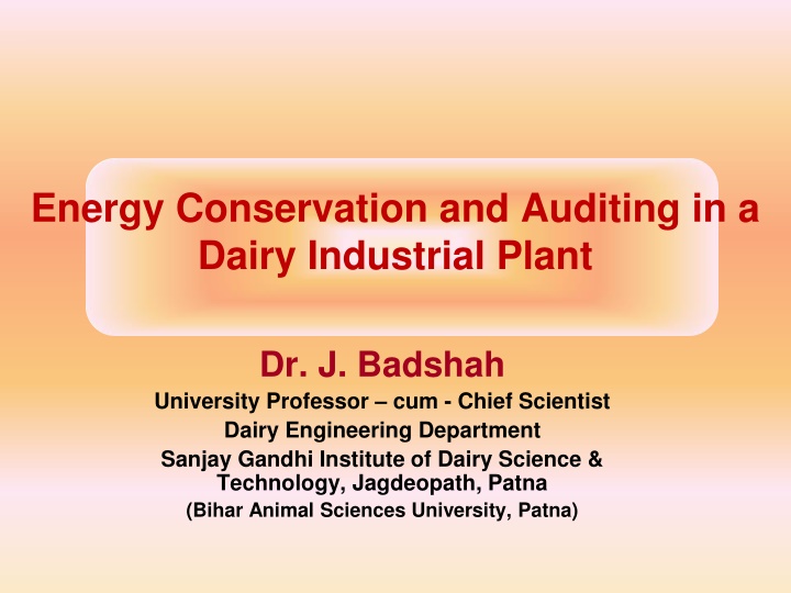 Comprehensive Energy Conservation and Auditing in Dairy Industry