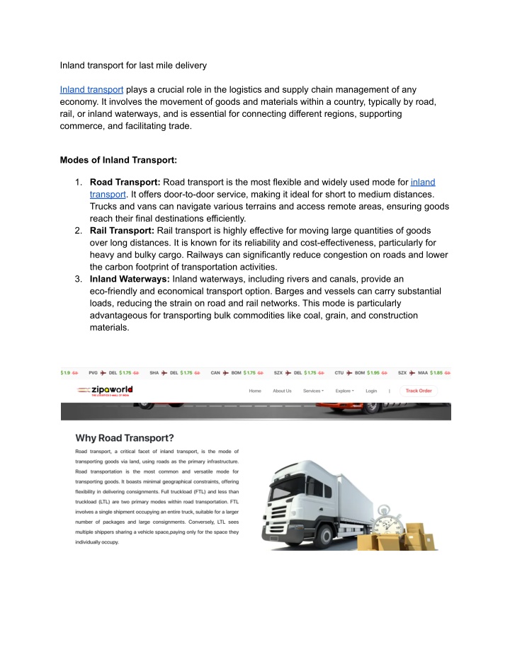 inland transport for last mile delivery n.w
