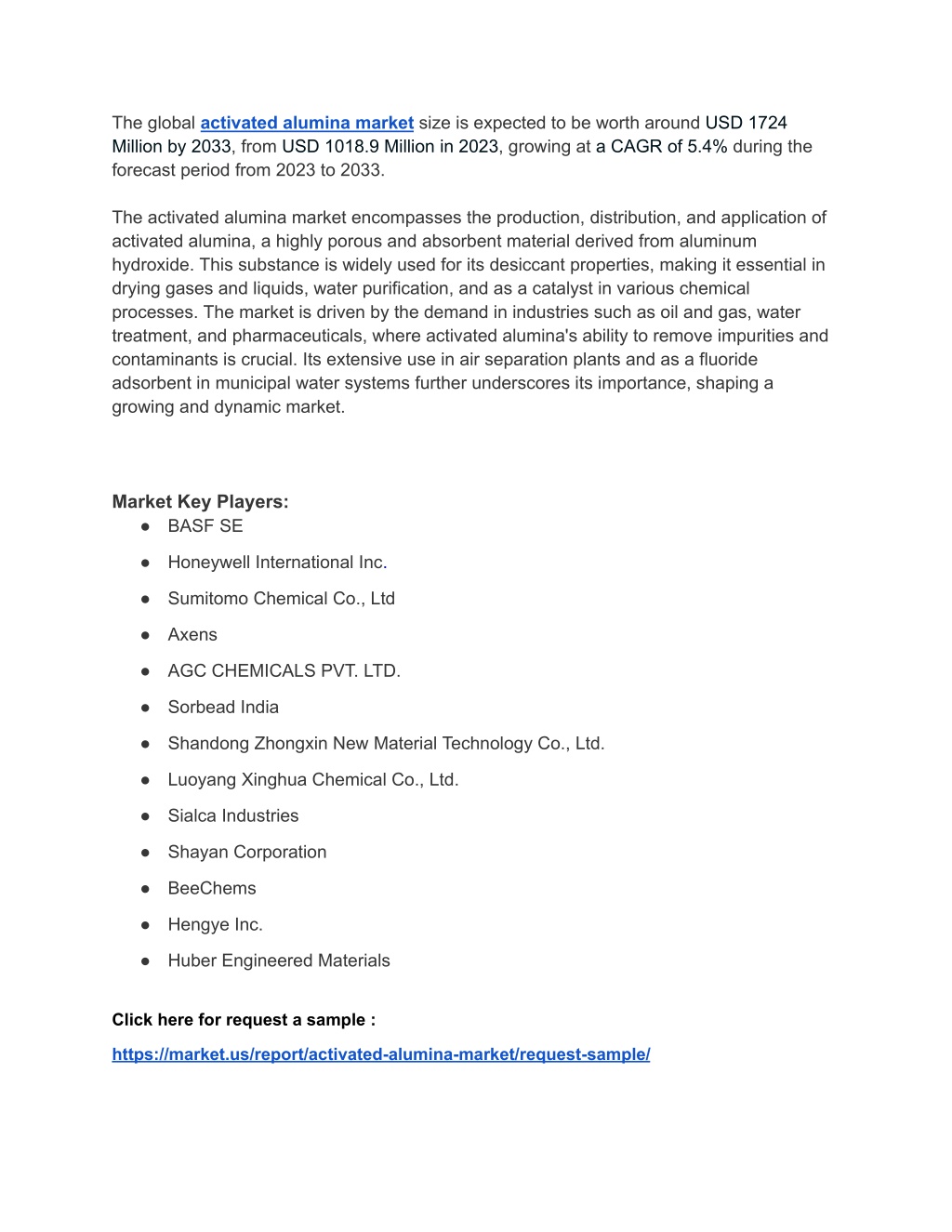 the global activated alumina market size l.w