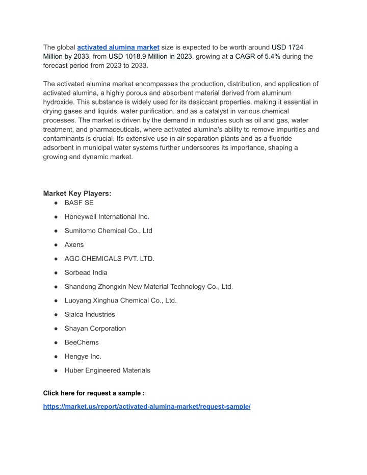 the global activated alumina market size n.w