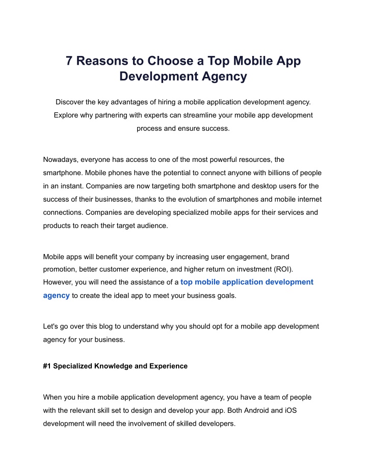 7 reasons to choose a top mobile app development n.w