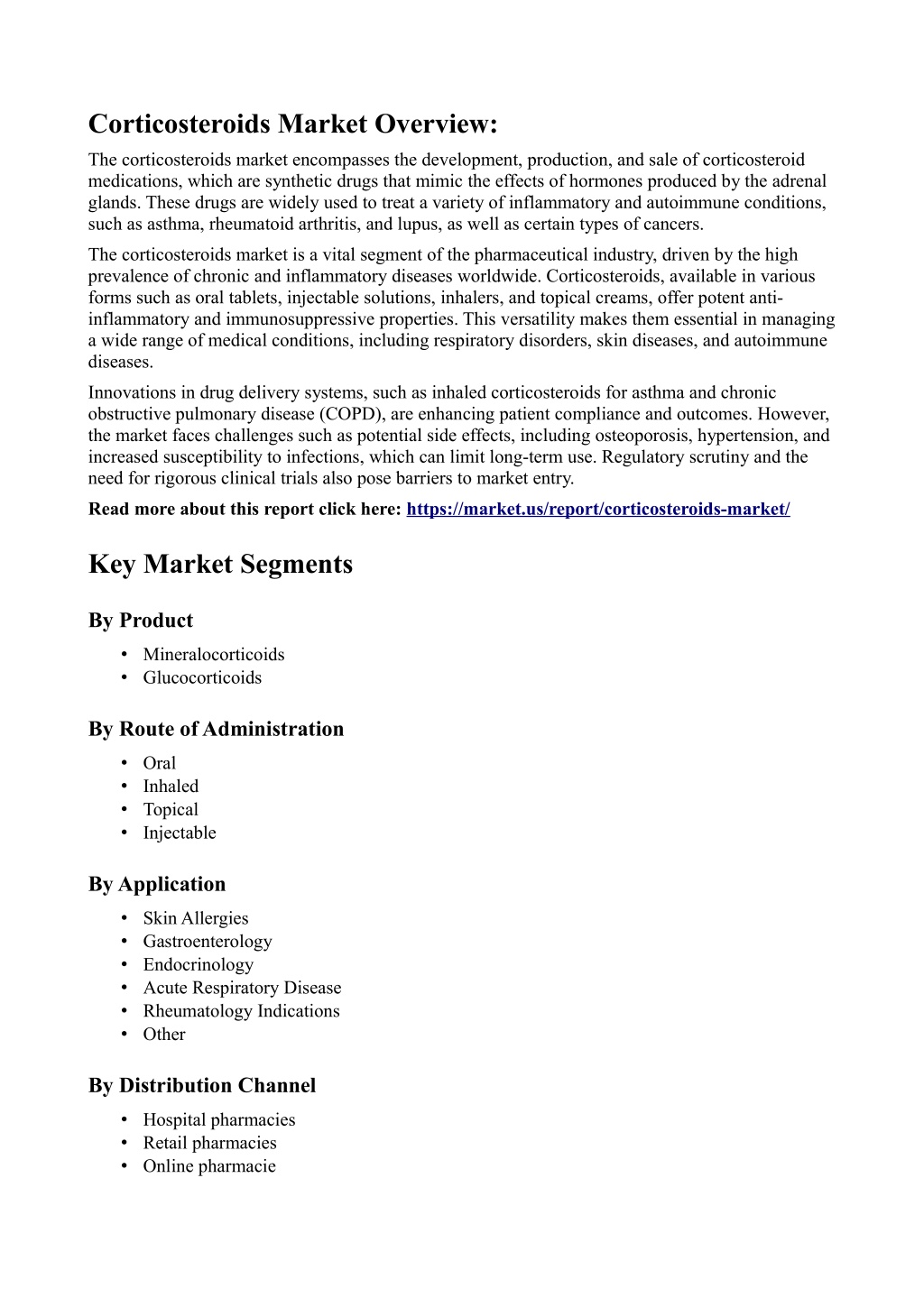 corticosteroids market overview l.w