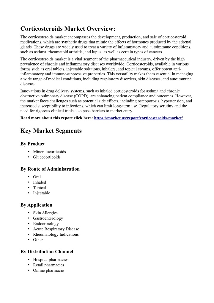 corticosteroids market overview n.w