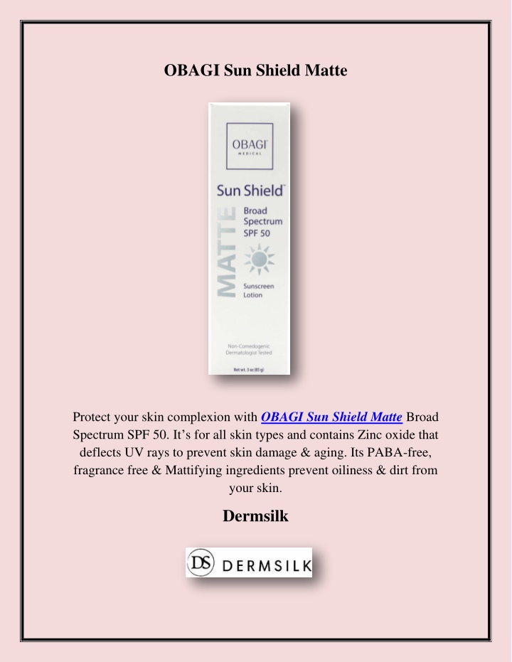 obagi sun shield matte n.w