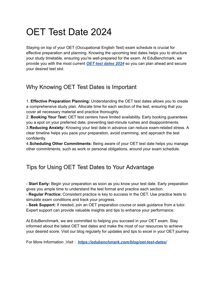 oet test date 2024 n.w