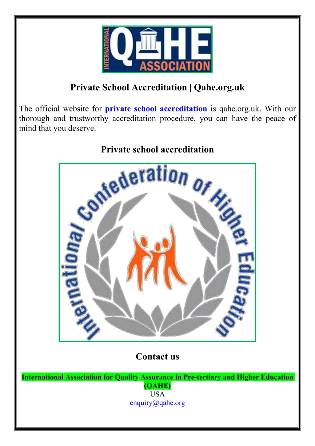 private school accreditation qahe org uk l.w