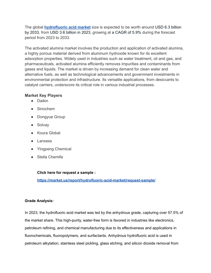 the global hydrofluoric acid market size n.w