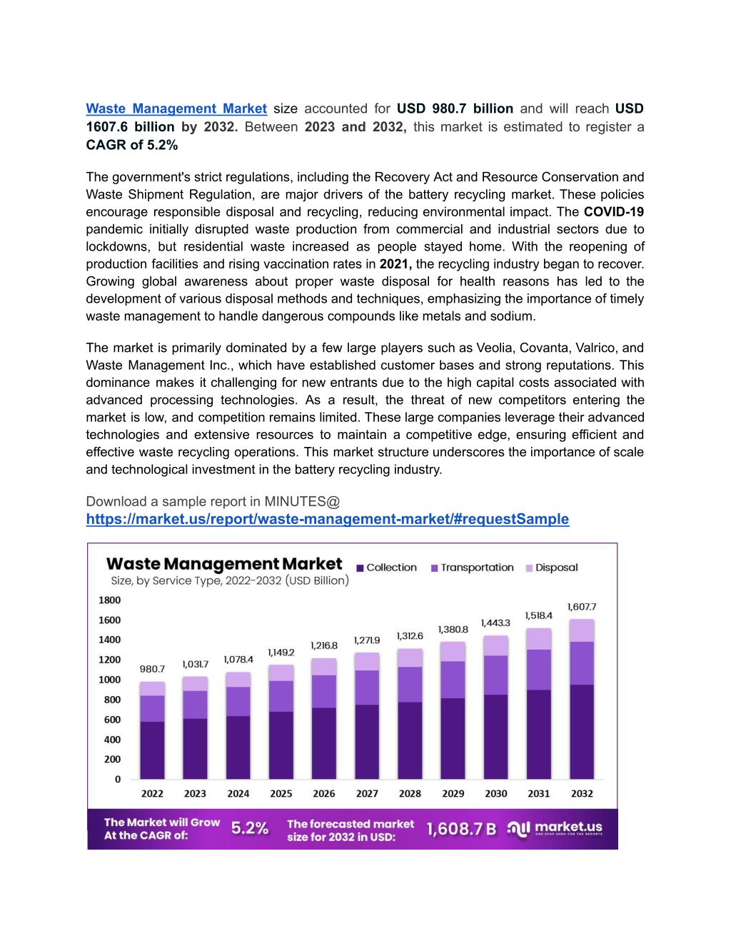 waste management market size accounted l.w