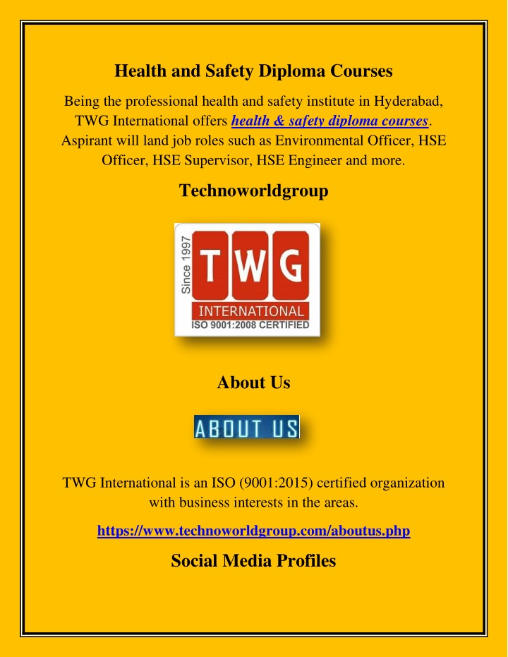 health and safety diploma courses n.w
