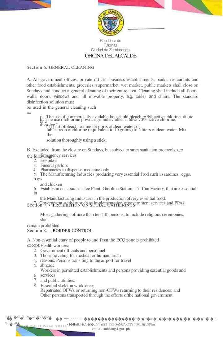 Guidelines for General Cleaning and Prohibitions in Zamboanga City