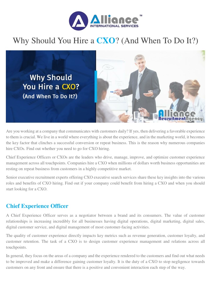 why should you hire a cxo and when to do it n.w