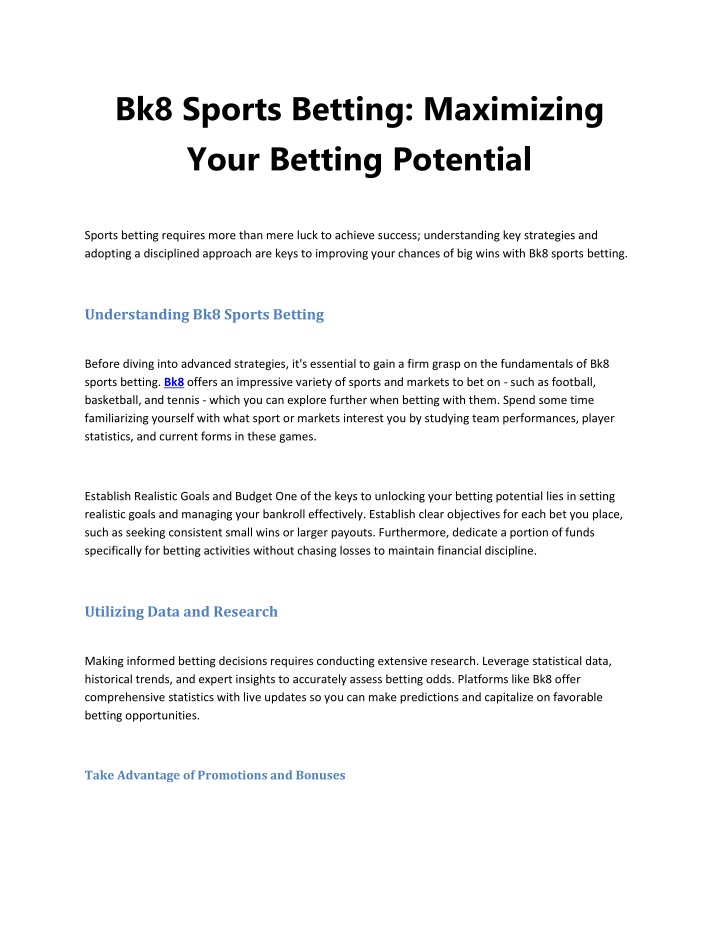bk8 sports betting maximizing your betting n.w