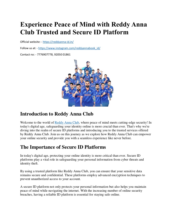 experience peace of mind with reddy anna club n.w