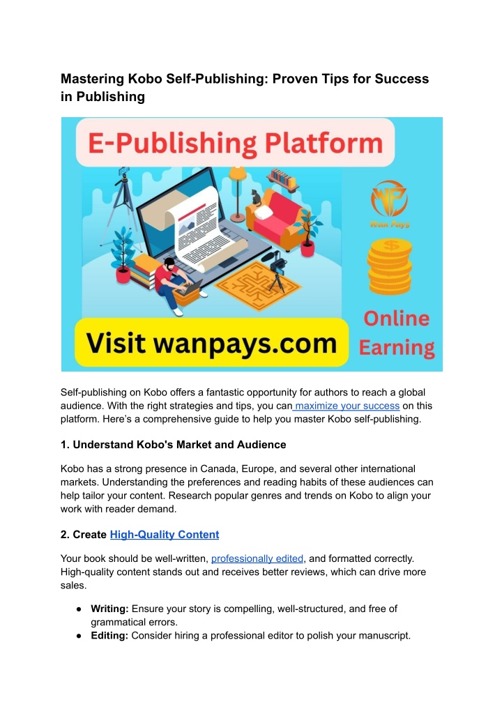 mastering kobo self publishing proven tips n.w