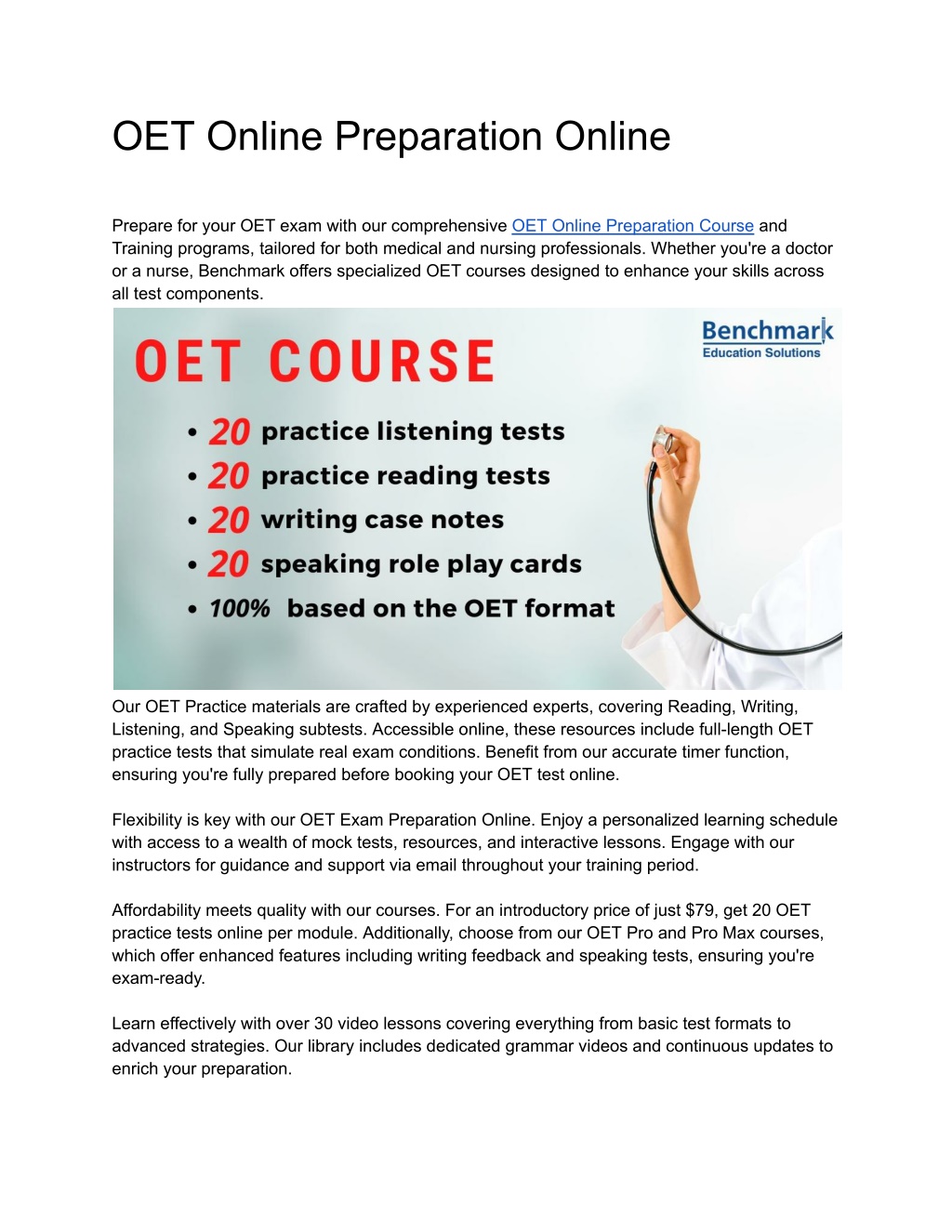 oet online preparation online l.w