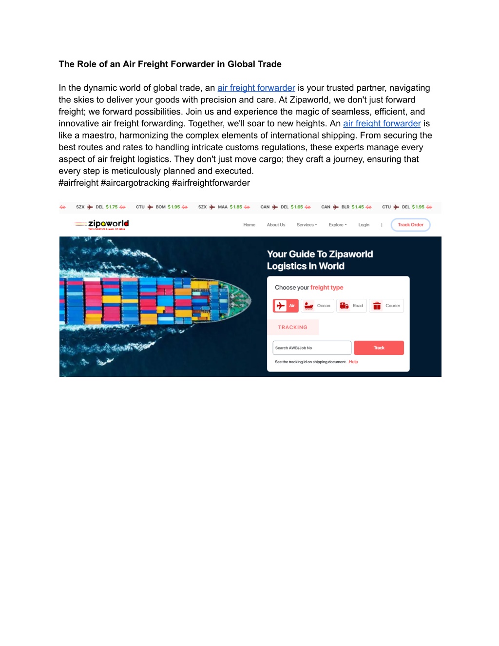 the role of an air freight forwarder in global l.w