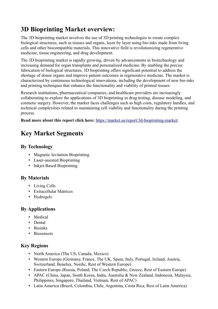 3d bioprinting market overview n.w