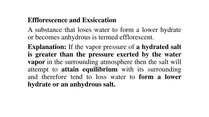 Efflorescence and Exsiccation in Chemistry