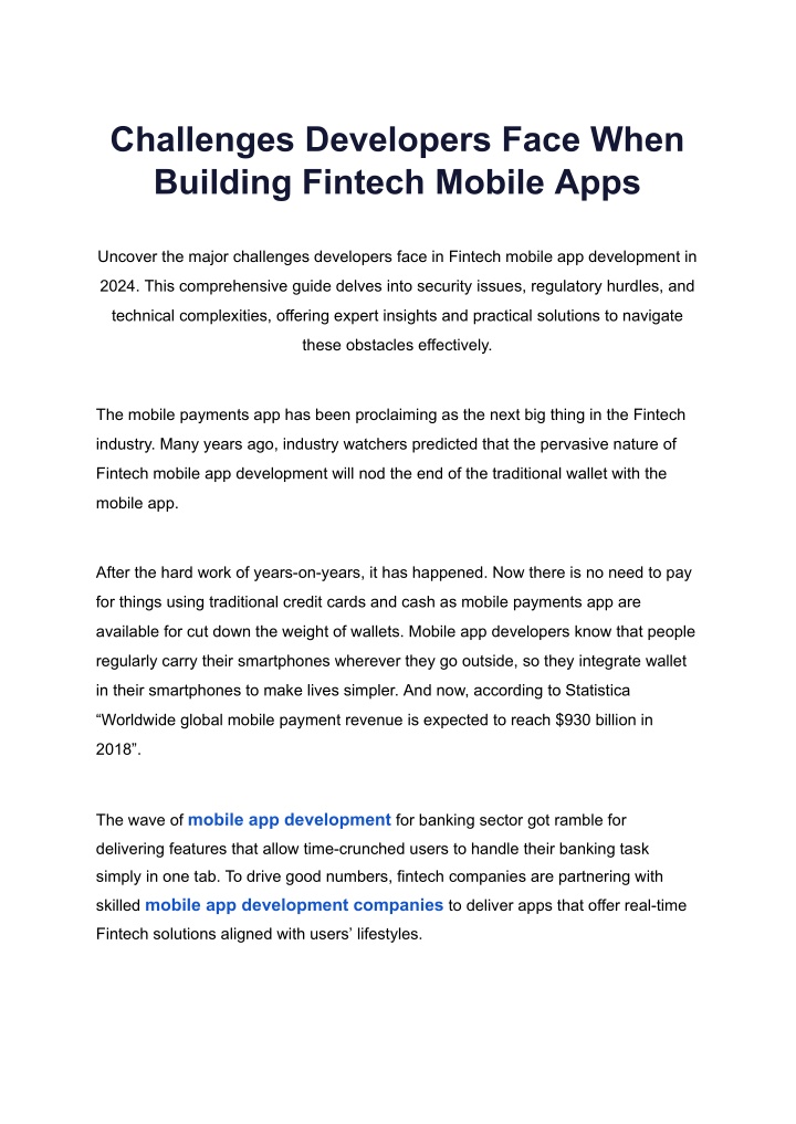 challenges developers face when building fintech n.w