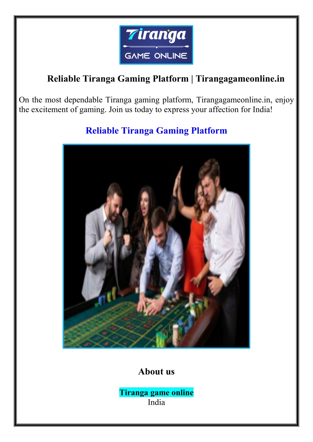 reliable tiranga gaming platform l.w