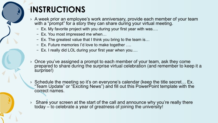 Virtual Team Anniversary Celebration Template