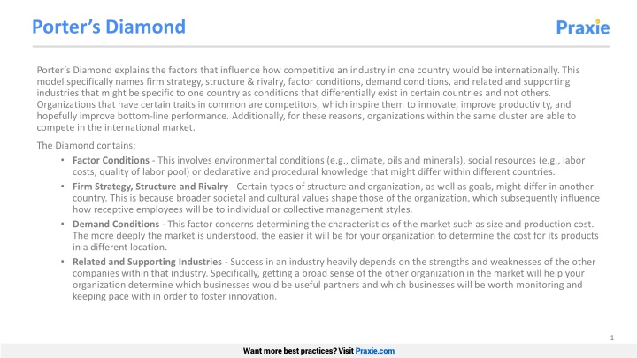 Porter's Diamond Model for International Competitiveness