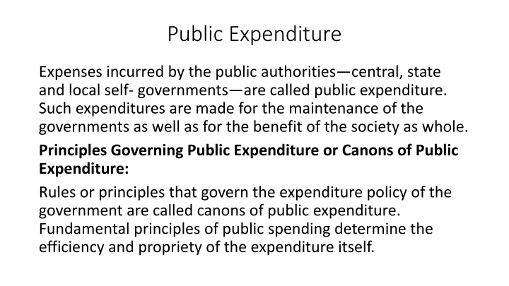 Principles Governing Public Expenditure: Canons of Public Spending