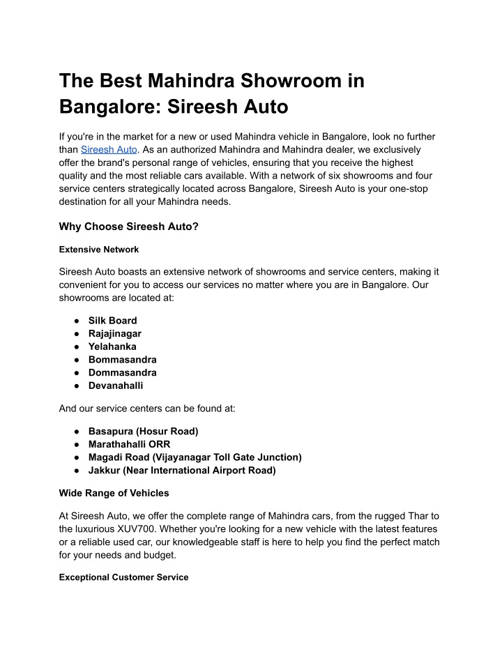 the best mahindra showroom in bangalore sireesh n.w