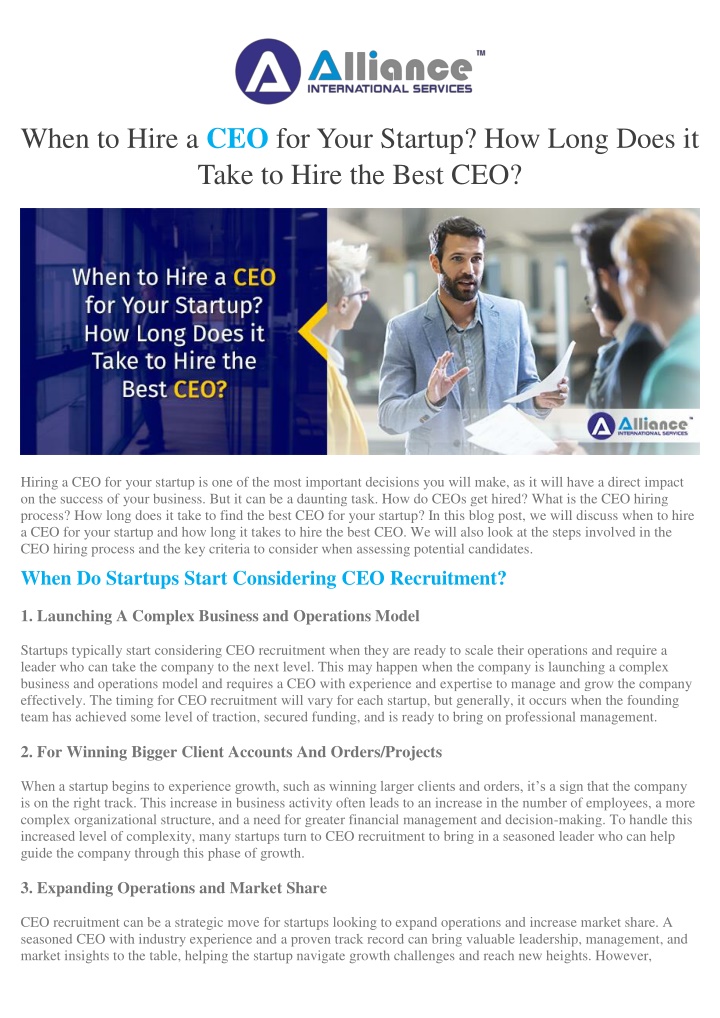 when to hire a ceo for your startup how long does n.w