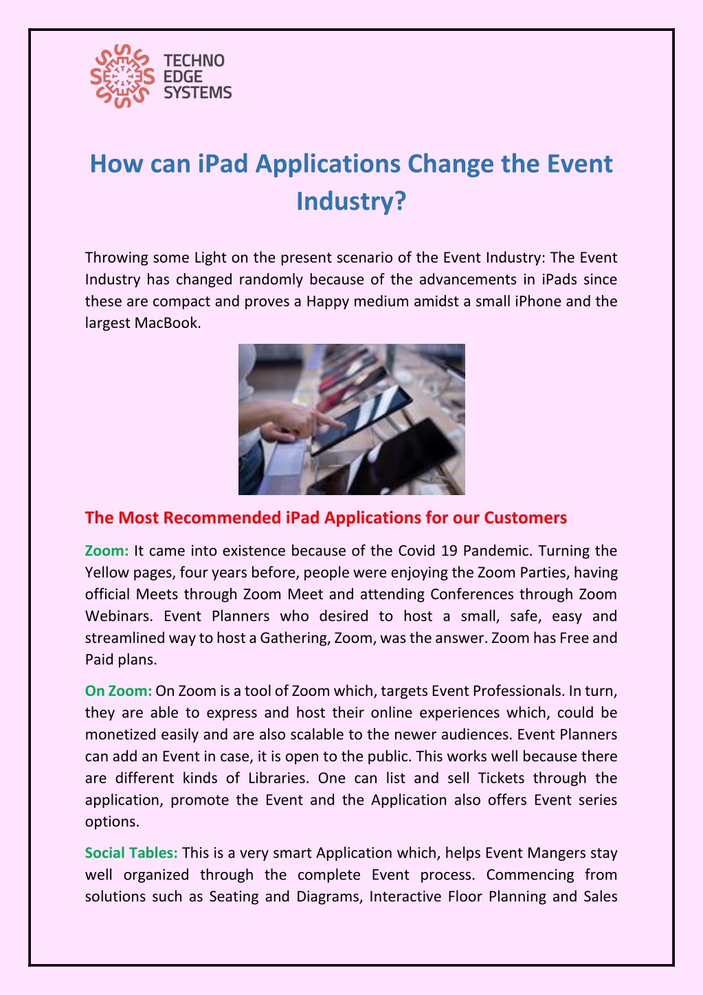 how can ipad applications change the event l.w