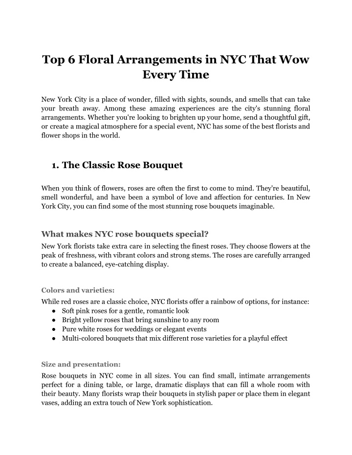 top 6 floral arrangements in nyc that wow every n.w