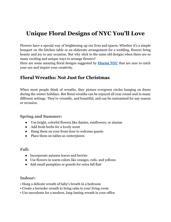 unique floral designs of nyc you ll love n.w