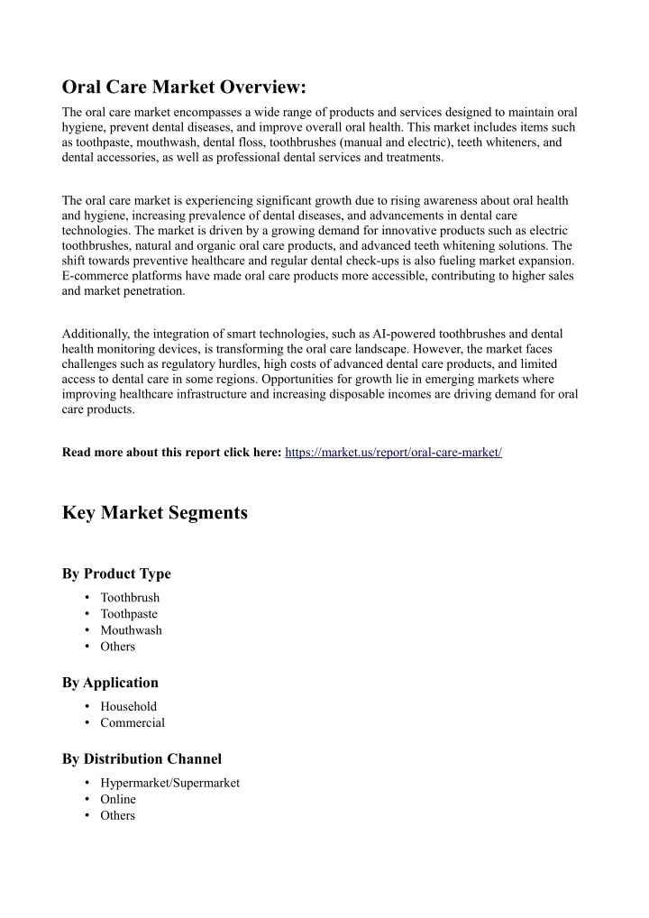 oral care market overview n.w