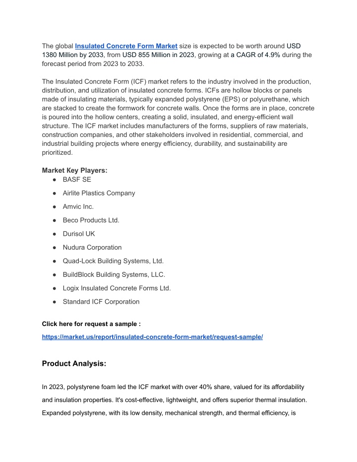 the global insulated concrete form market size n.w