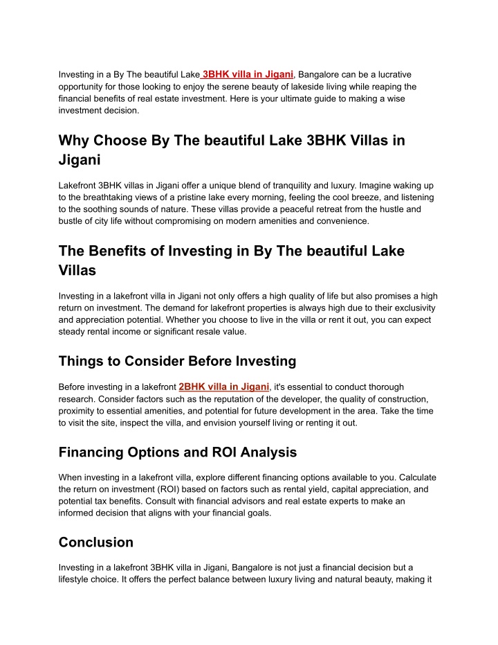 investing in a by the beautiful lake 3bhk villa n.w