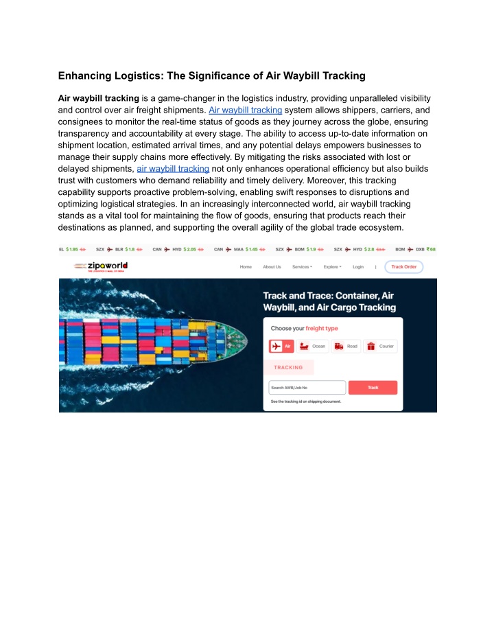 enhancing logistics the significance n.w